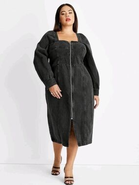 Women’s Barfield Zip-Front Denim A-Line Dress Future Collective Kahlana 20w/22w